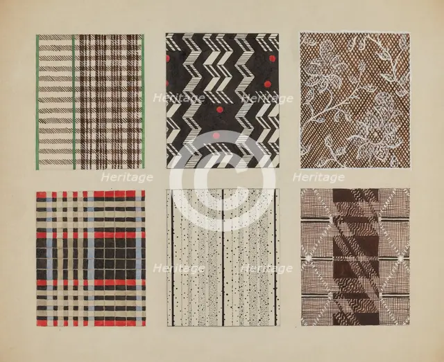 Materials from Quilt, c. 1937. Creator: Dorothy Posten.