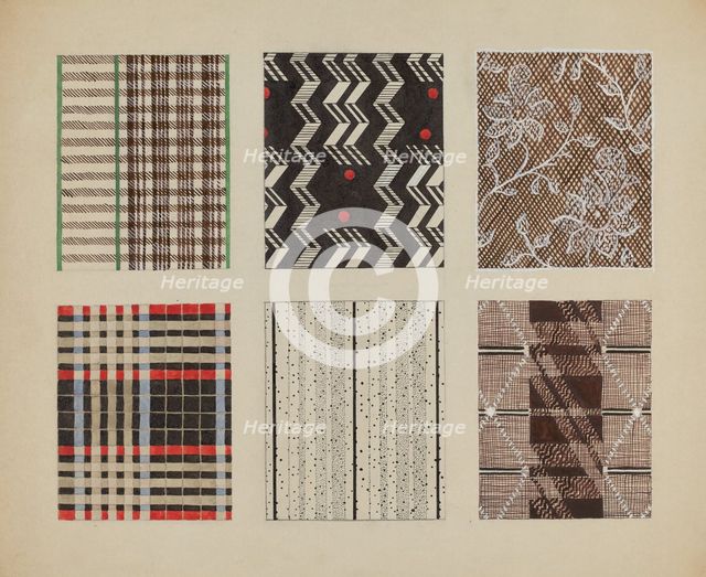 Materials from Quilt, c. 1937. Creator: Dorothy Posten.