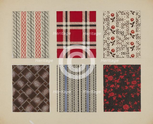 Materials from Quilt, c. 1937. Creator: Dorothy Posten.