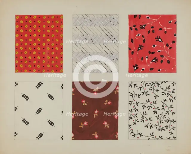 Materials from Quilt, c. 1937. Creator: Dorothy Posten.