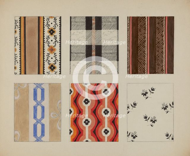 Materials from Quilt, c. 1937. Creator: Dorothy Posten.