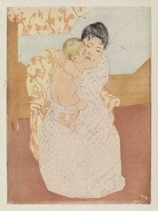 Maternal Caress, 1890-1891. Creator: Mary Cassatt