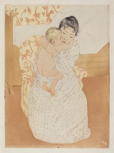 Maternal Caress, 1890-1891. Creator: Mary Cassatt