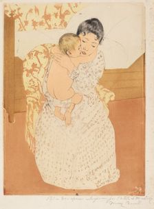 Maternal Caress, 1890-1891. Creator: Mary Cassatt