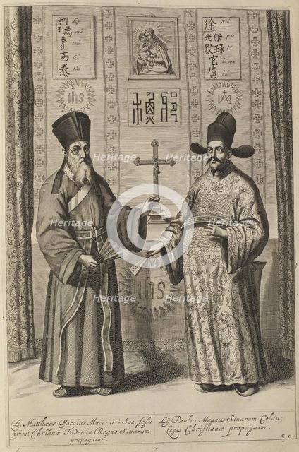 Matteo Ricci and Xu Guangqi. (From Athanasius Kircher's China Illustrata), 1667. Artist: Kircher, Athanasius (1602-1680)