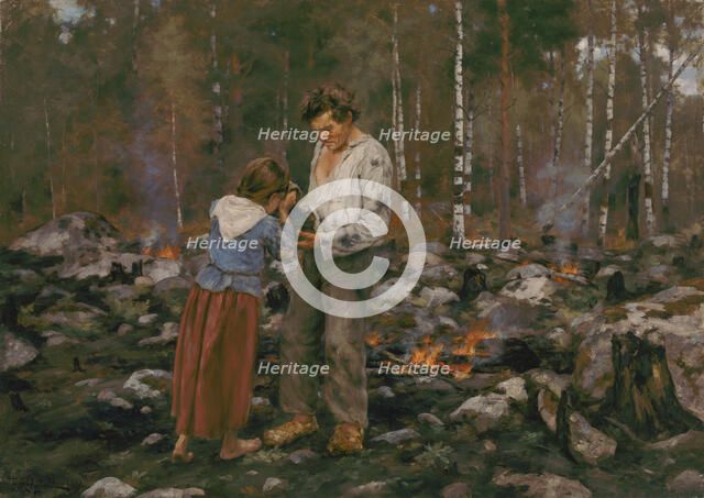 Matti Burning the Brushwood, 1893. Creator: August Fredrik Ahlstedt.
