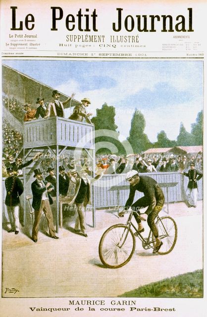 Maurice Garin winning the Paris-Brest cycle race, 1901. Artist: Unknown