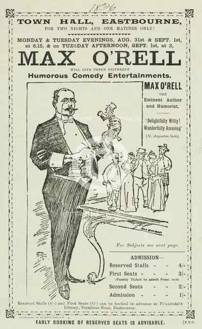 Max O'Rell will give Three Different Humorous Comedy Entertainments, 1896.  Creator: Unknown.