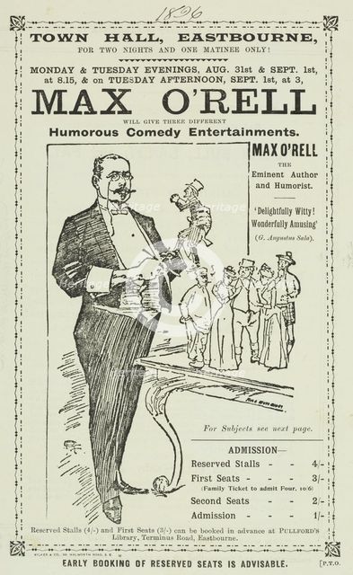 Max O'Rell will give Three Different Humorous Comedy Entertainments, 1896.  Creator: Unknown.