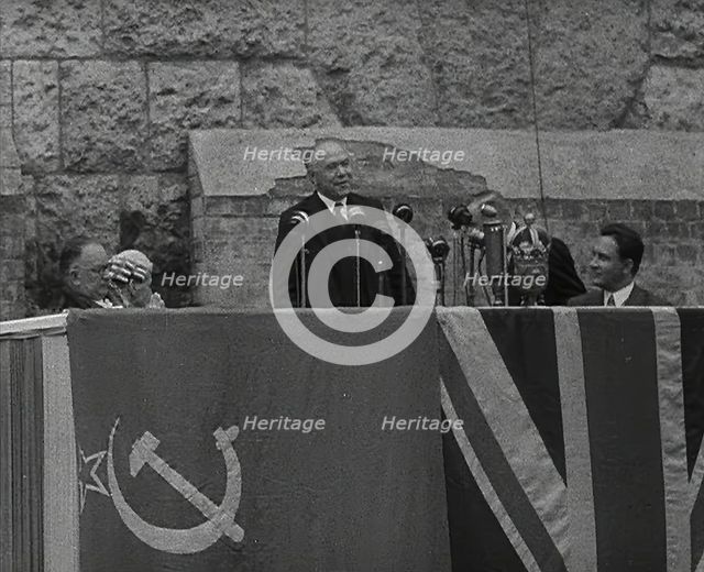 Max Aitken, 1st Baron Beaverbrook Giving a Speech in Support of the USSR, Birmingham, 1942. Creator: British Pathe Ltd.