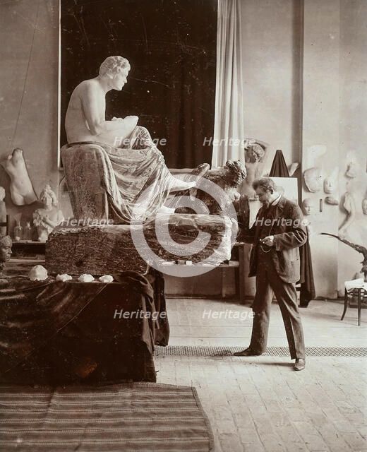 Max Klinger working on the Beethoven sculpture, 1901. Creator: Fotoatelier Hans Franke & Co, Berlin  .