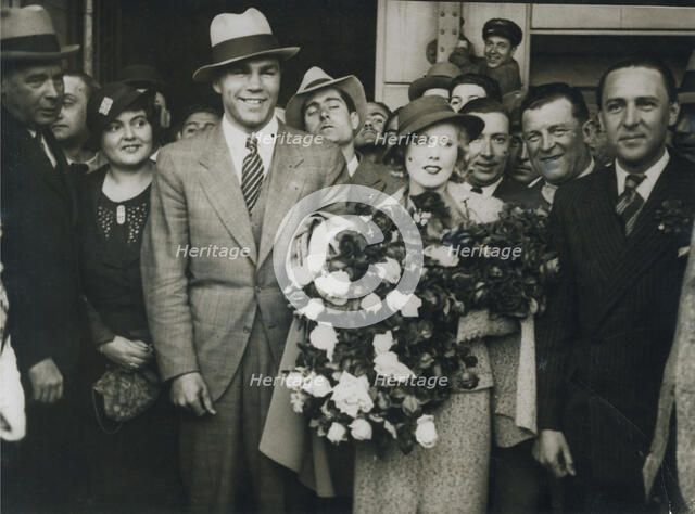 Max Schmeling and Anny Ondra arrive in Barcelona, Spain, 1933. Artist: Unknown