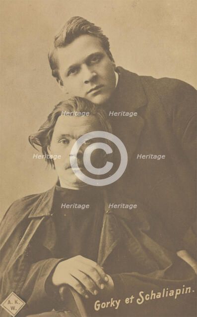 Maxim Gorky and Fyodor Chaliapin, c1900. Creator: Unknown.
