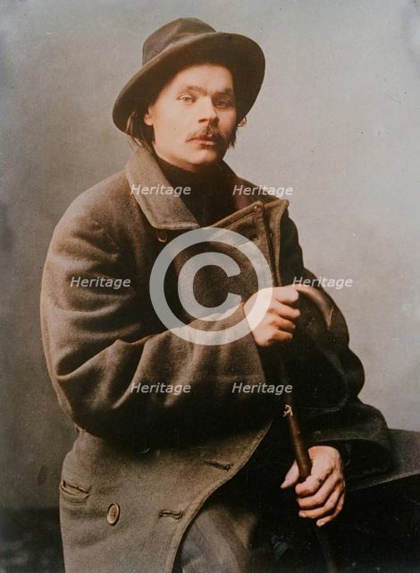 Maxim Gorky, seated with heavy coat on, 1910. Creator: Bain News Service.
