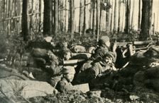 Maxim gun in action on the British Front First World War, 1915, (c1920). Creator: Unknown