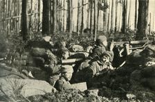 Maxim gun in action on the British Front First World War, 1915, (c1920). Creator: Unknown