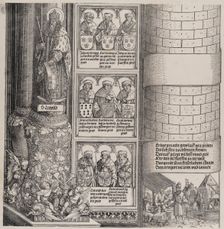 Maximilian as Architect; with a Statue of St. Leopold; and Busts of Maximilian's Ance..., 1517/1518. Creator: Hieronymus Andreae