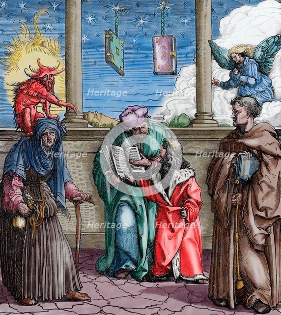 Maximilian I as a child learning black magic, (1885).  Creator: Unknown.
