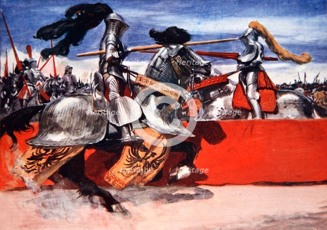Maximilian I, Holy Roman Emperor, jousting at a tournament, late 15th or early 16th century (1913).  Creator: Arthur C Michael.