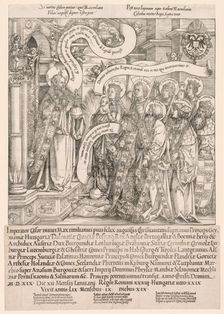 Maximilian Presented by His Patron Saints to the Almighty, 1519. Creator: Hans Springinklee (German, 1540)