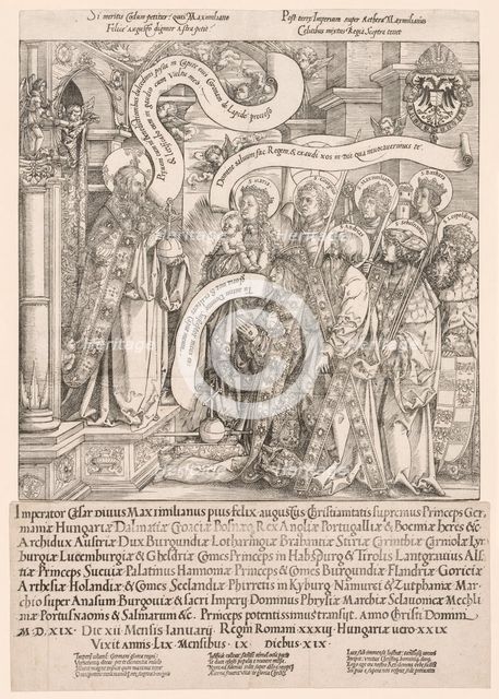 Maximilian Presented by His Patron Saints to the Almighty, 1519. Creator: Hans Springinklee (German, 1540).