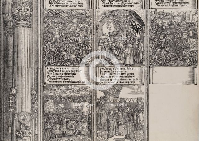 Maximilian's Alliance with Henry VIII; The Double Wedding in Vienna; The Campaign in Gelde..., 1515. Creator: Hieronymus Andreae.