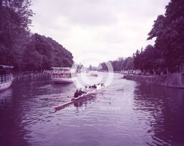 May "bumps" race on the Thames near Folly Bridge, Oxford, c1955.   Creator: Arthur Charles Kirby Ware.