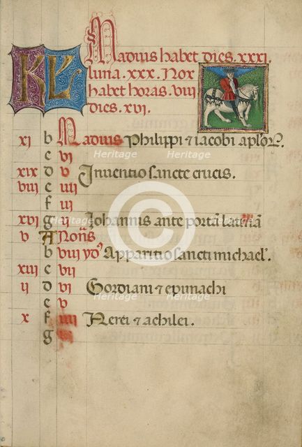 May Calendar Page; Hawking; Book of Hours, about 1460. Creator: Unknown.