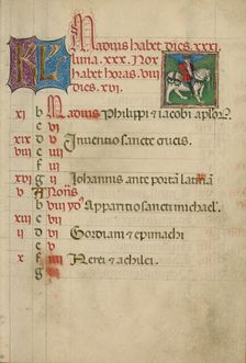 May Calendar Page; Hawking; Book of Hours, about 1460. Creator: Unknown