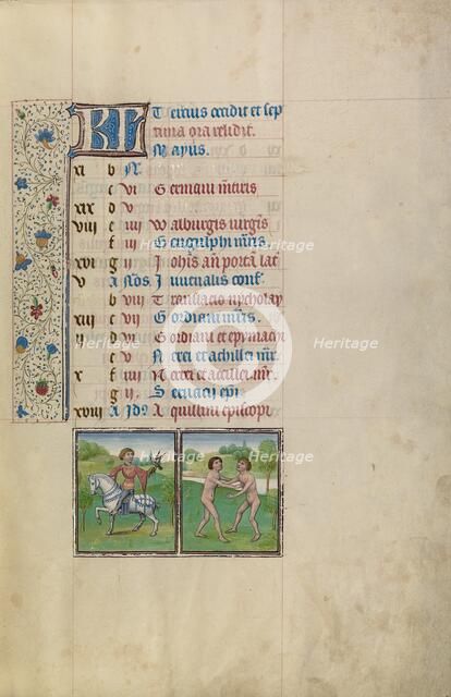 May Calendar Page: Hawking: Gemini; Arenberg Hours, early 1460s. Creator: Workshop of Willem Vrelant.