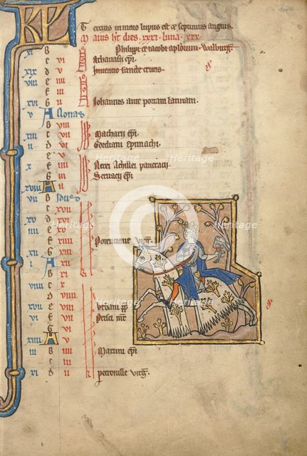 May Calendar Page; Hawking; Psalter, mid-1200s. Creator: Unknown.