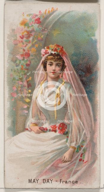 May Day, France, from the Holidays series (N80) for Duke brand cigarettes, 1890., 1890. Creator: George S. Harris & Sons.