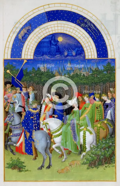 May (Les Très Riches Heures du duc de Berry), 1412-1416. Artist: Limbourg brothers (active 1385-1416)