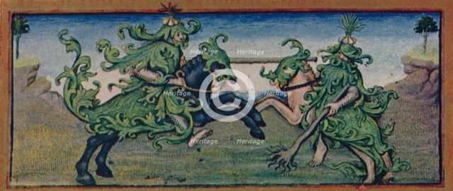 May - wild men jousting, 15th century, (1939). Creator: Robinet Testard.