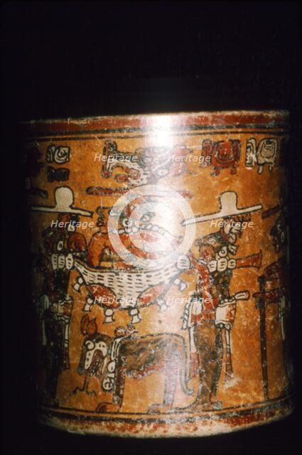 Maya painted jar: man in jaguar-skin litter from Guatemala. Artist: Unknown.