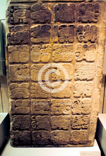 Mayan lintel listing the nine generations of rulers at Yaxchilan, 450-550. Artist: Unknown