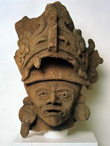Mayan pottery incense burner in the shape of a head