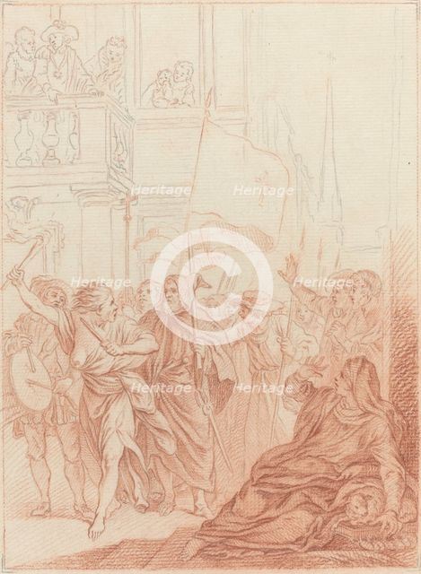 Mayenne qui de loin voit leur folle Entreprise.... Creator: Hubert Francois Gravelot.