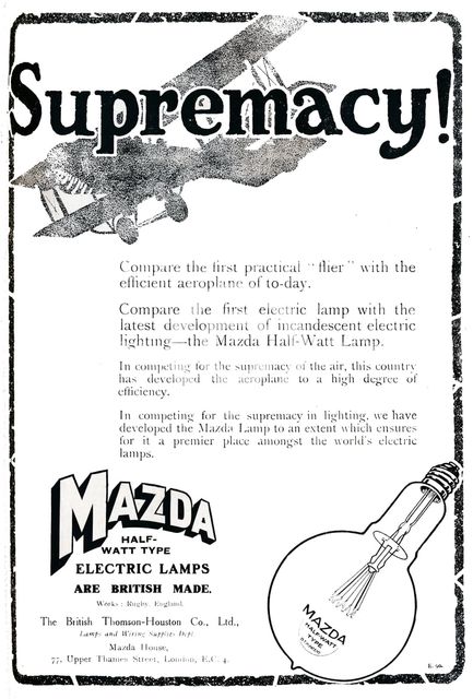'Mazda Half-Watt Type Electric Lamps Advert', 1919. Artist: Unknown.