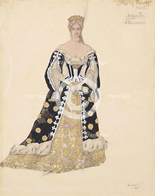 Mazurka dancer. Costume design for the ballet Sleeping Beauty by P. Tchaikovsky, 1921.