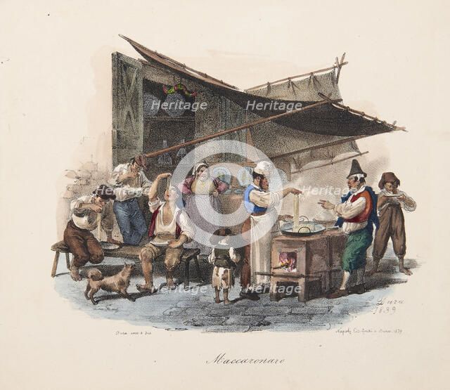 Maccaronaro (Macaroni Vendor). From "Scene di vita e costumi napoletani", 1839. Creator: Dura; Gaetano (1805-1878).