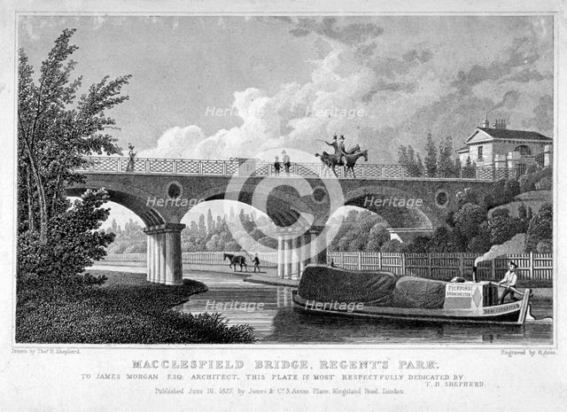 Macclesfield Bridge, Regent's Park, Marylebone, London, 1827. Artist: R Acon