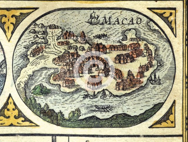 Macao, colored engraving from the book 'Le Theatre du monde' or 'Nouvel Atlas', 1645, created, pr…