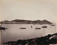 Macao Island: Macao Inner Harbour and adjacent Barra Fort, from the Island of Patera, c1873. Creator: William Pryor Floyd