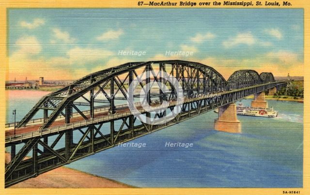 MacArthur Bridge over the Mississippi, St Louis, Missouri, USA, 1940s(?). Artist: Unknown