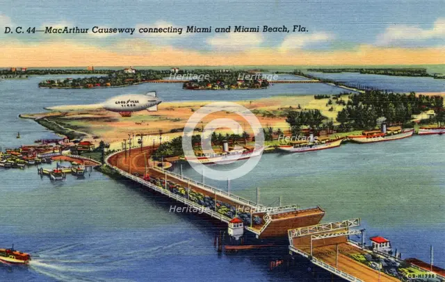 MacArthur Causeway connecting Miami and Miami Beach, Florida, USA, 1940. Artist: Unknown