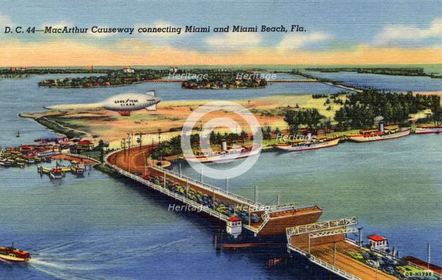 MacArthur Causeway connecting Miami and Miami Beach, Florida, USA, 1940. Artist: Unknown