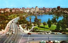 MacArthur Park, looking east, Los Angeles, California, USA, 1957