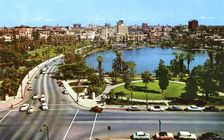 MacArthur Park, looking east, Los Angeles, California, USA, 1957