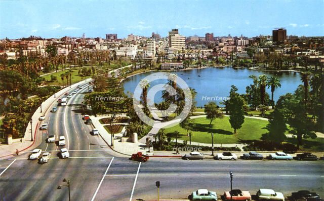 MacArthur Park, looking east, Los Angeles, California, USA, 1957. Artist: Unknown